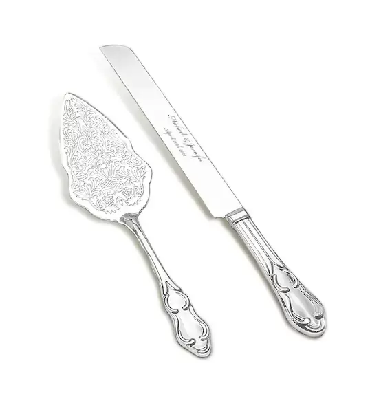 Personalized Wedding Cake Knife & Server Set SILVER Vintage Bride Groom Weddings Party Cakes Pie Serving Stainless Steel Custom Engraved