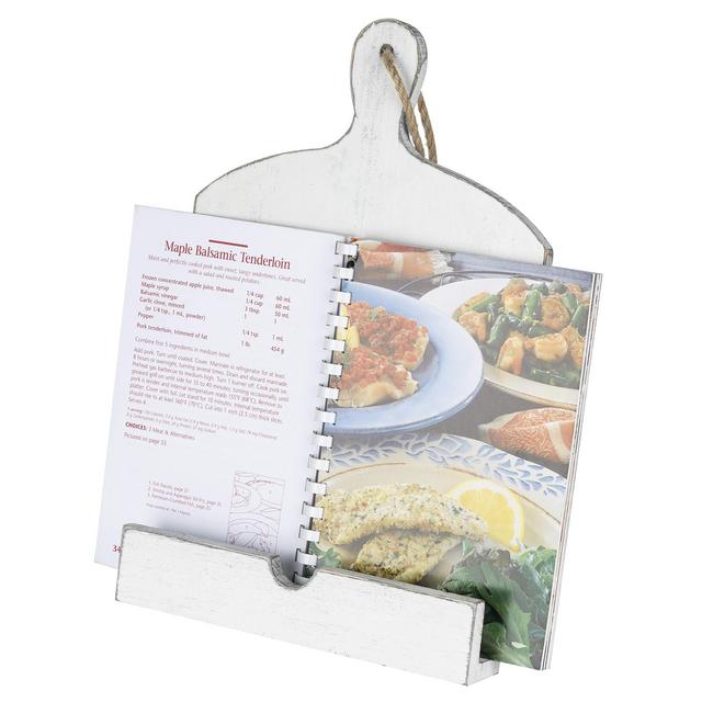 MyGift Vintage White Wood Countertop Cookbook & Tablet Stand