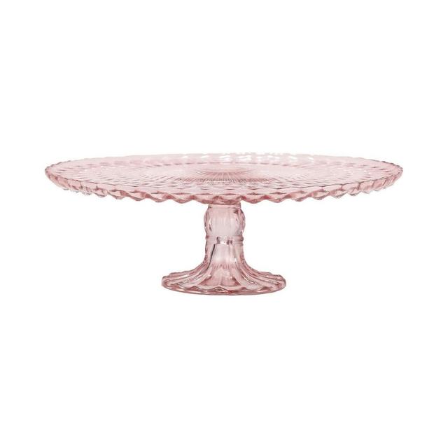 Amici Home Rochester Footed Glass Cake Stand, Round Vintage Style Serving Platter for Cupcakes, Cookies, Birthday Cake, Dessert Display Stand, Pink