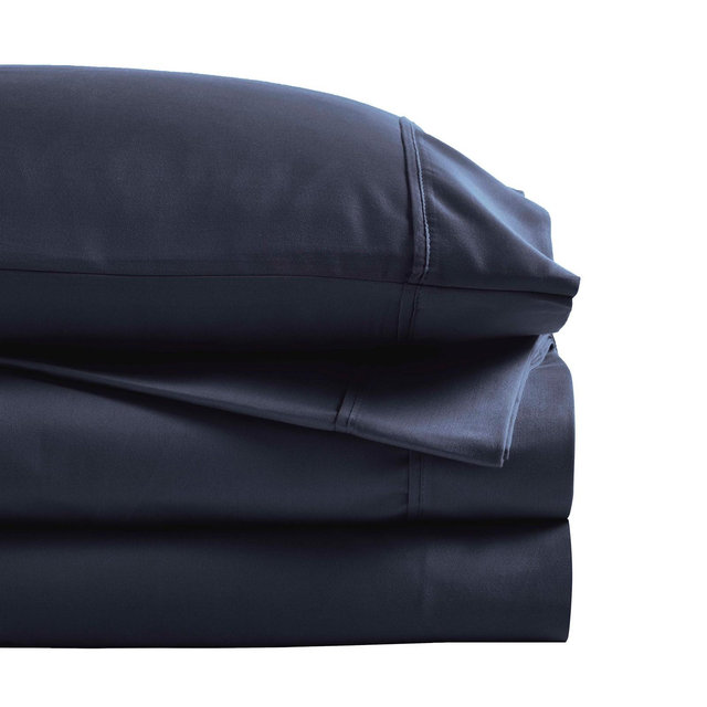 1200 Thread Count Soft and Silky Cotton Blend Solid Deep Pocket Luxury Bed Sheet Set, King, Navy Blue - Blue Nile Mills