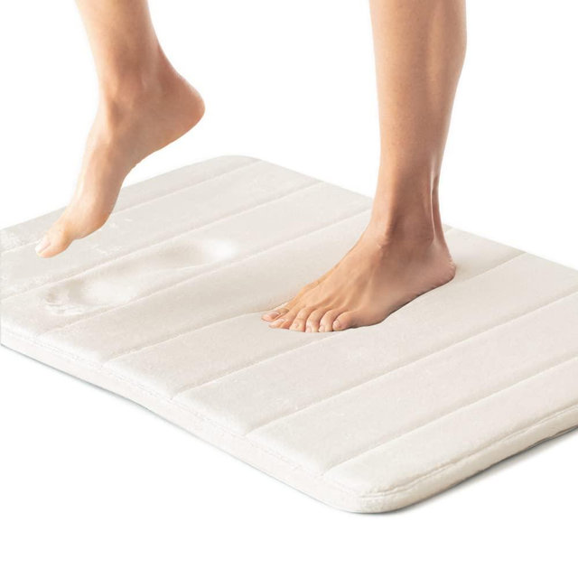Gorilla Grip Memory Foam Bath Rug, 30x20, Thick Soft Striped Bathroom Mat, Absorbent Decorative Mats, Machine Washable, Durable Backing, Luxurious Comfortable Rugs for Shower and Tub Floor, Cream