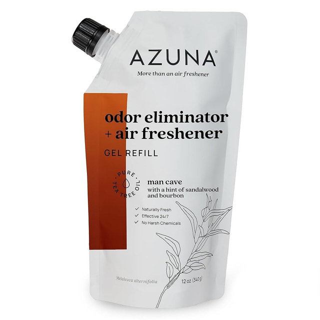 Azuna All-Natural Odor Remover Gel Refill Pouch | Air Purifier with Tea Tree Oil | Plant Powered & Long Lasting | For Pet Odors, Smoke & Strong Odors | Sandalwood/Bourbon, 12 oz.