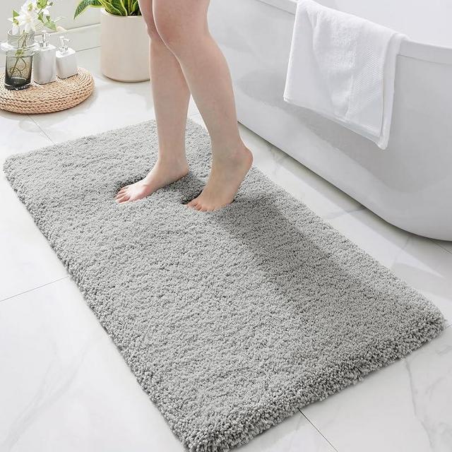 Disolla Gray Bathroom Rug 24x48 Non Slip Fluffy Bath Mat for Bathroom Floor Washable Plush Luxury Bath Rug for Tub Soft Shaggy Absorbent Shower Sink Mat