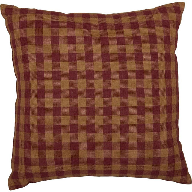 Burgundy Check Primitive 16"x16" Pillow Red Cotton Square Home Decor