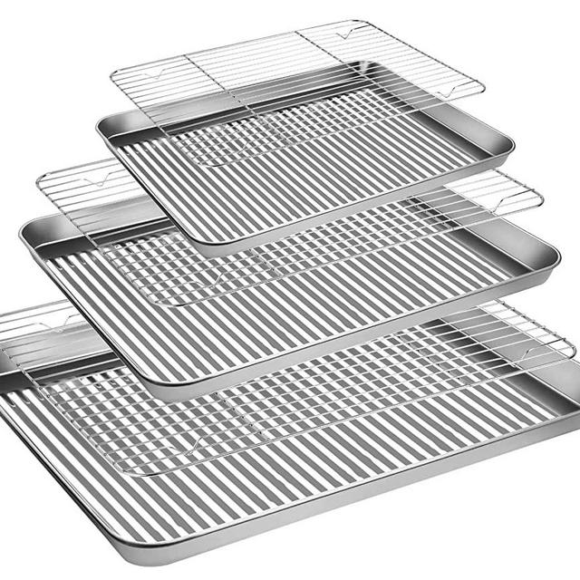 Stainless Steel Baking Sheet with Rack Set, Cookie Sheet with Cooling Rack, Set of 6 (3 Sheets + 3 Racks), Heavy Duty, Non Toxic & Easy Clean