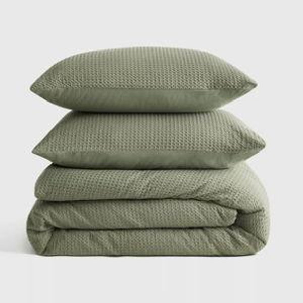 Organic Luxe Waffle Duvet Cover Set in Olive