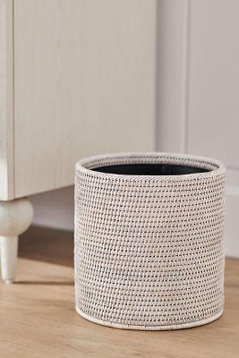 Handwoven Rattan Round Waste Basket with Metal Liner