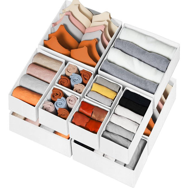 12 Pack Drawer Organizers for Clothing, Foldable Fabric Closet Organizers and Baby Nursery Storage Dresser Drawer Dividers for Socks, Underwear, Bras, Belt, Tie, College Dorm Room Essentials