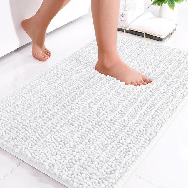 Arotive Luxury Chenille Bathroom Rug Mat, Extra Soft Thick Absorbent Shaggy Bath Rugs, Non-Slip Machine Wash Dry Plush Bath Mat for Bathroom, Shower, and Tub (36"x24", White)