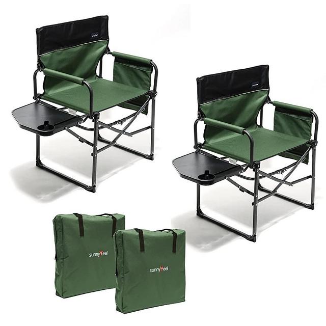 SUNNYFEEL Camping Directors Chair, Heavy Duty,Oversized Portable Folding Chair with Side Table, Pocket for Beach, Fishing,Trip,Picnic,Lawn,Concert Outdoor Foldable Camp Chairs
