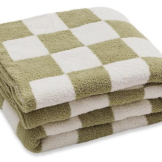 Fuzzy Blanket Checkered Sage Green Blanket Throw Lightweight Blanket - Super Soft Warm Cozy Microfiber Blanket for Chair, Sofa, Couch, Bed, Camping, Travel (Sage Green)