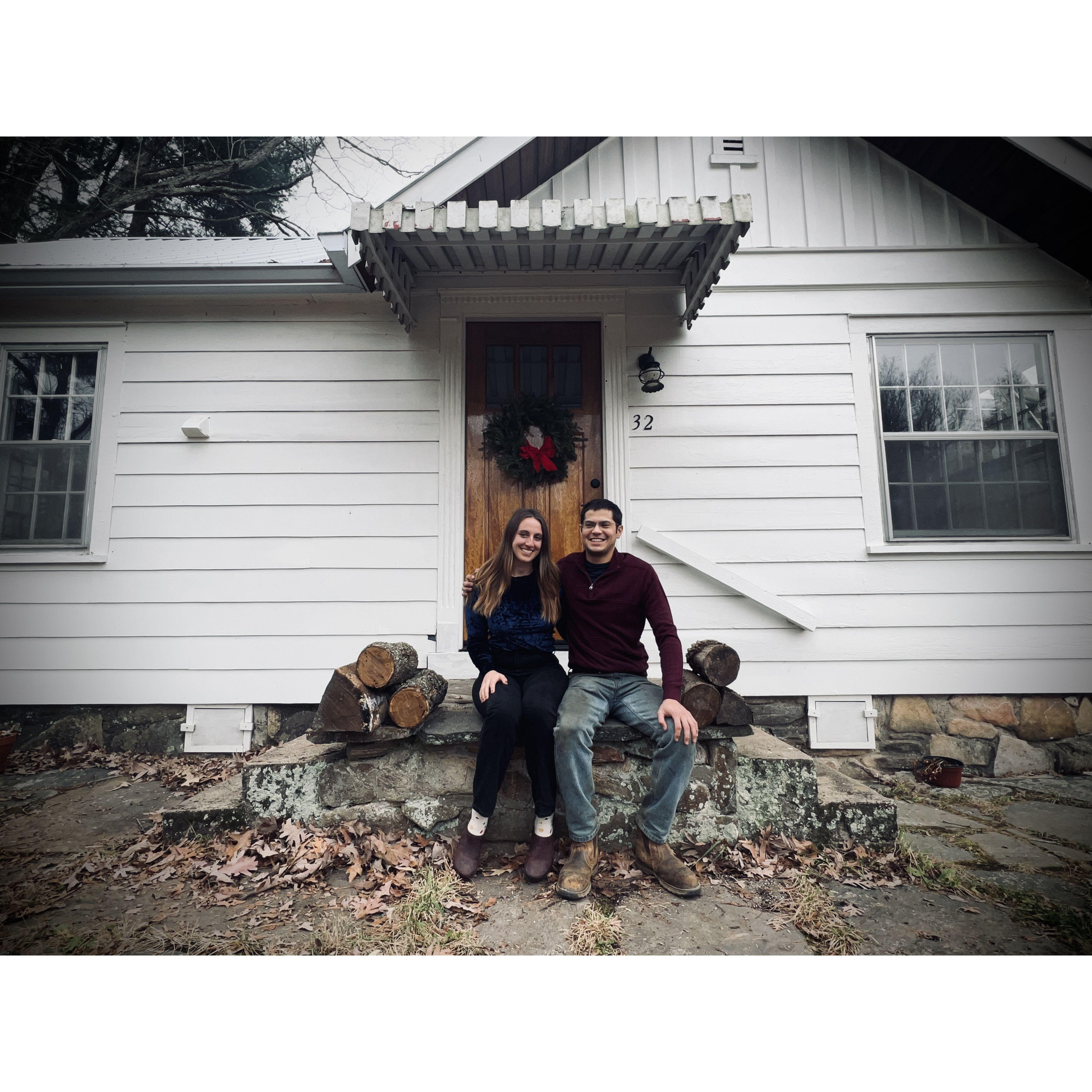 Rob and Maggie in front of their house in Weaverville.