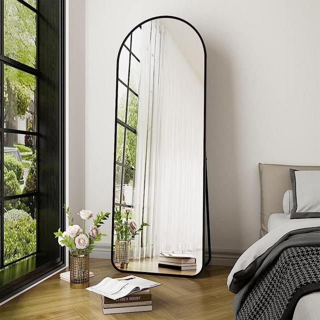 GLSLAND-21x64 inch Full Length Mirror-Aluminum Alloy Frame-Arch Mirror Full Length HD-Full Body Mirror-for Bedroom or Living Room, Black