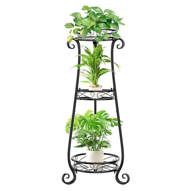 LASZOLA 3 Tier Tall Metal Plant Stand Indoor Outdoor Clearance, 35 Inch Rustproof Iron Flower Pot Holder Shelf, Multiple Heavy Duty Plant Round Rack for Patio Home Planter Corner Garden Balcony (Black)