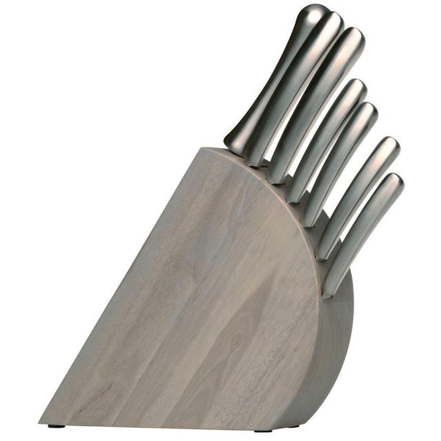 Essential 8-Piece Stainless Steel Knife Set with Block, Concavo