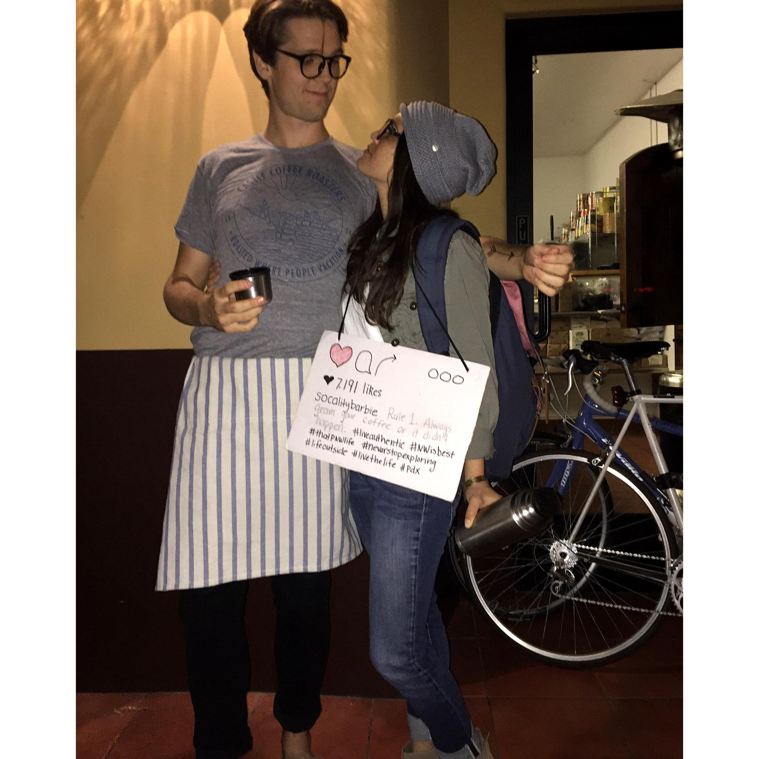 A French Press barista and a Socality Barbie. Halloween 2015.