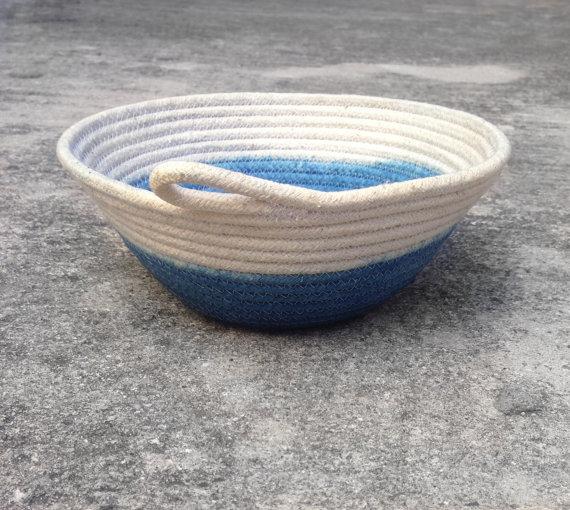 Indigo Dyed Cotton Rope Bowl Handmade - High Tide