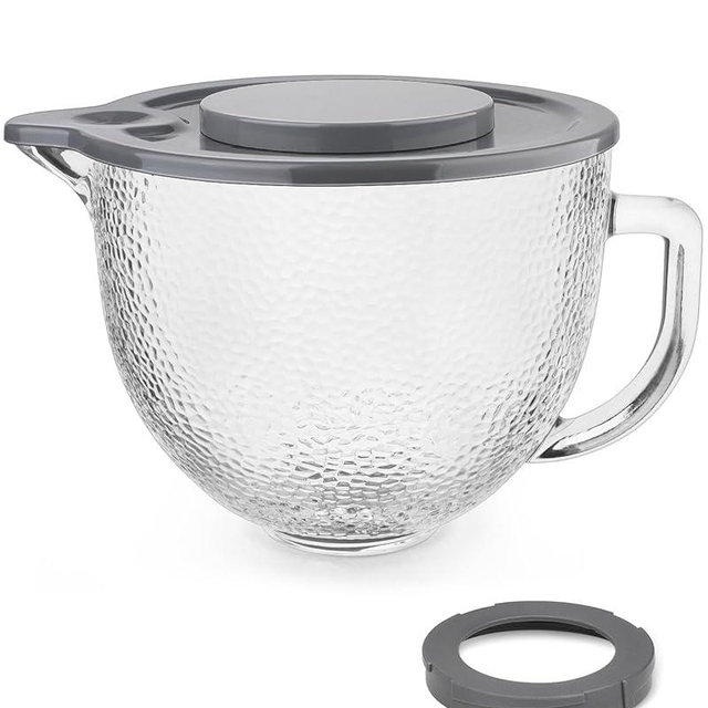 Hammered Glass Mixing Bowl 5 QT, Mixing Bowl for KitchenAid 4.5 and 5 Quart Tilt-Head Stand Mixers, Stand Mixer 5 Quart Fits Artisan KSM150, RRK150, KSM100, K45SS, KSM90, KSM95, K45, KSM110, 5KSM125