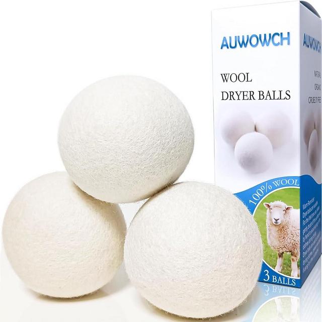 Auwowch Wool Dryer Balls, 3 Count XL Dryer Lint Balls, Reusable Premium Natural Fabric Softener, Efficiently Add Essential Oils Instead of Dryer Sheets, Laundry Room Organization Essentials
