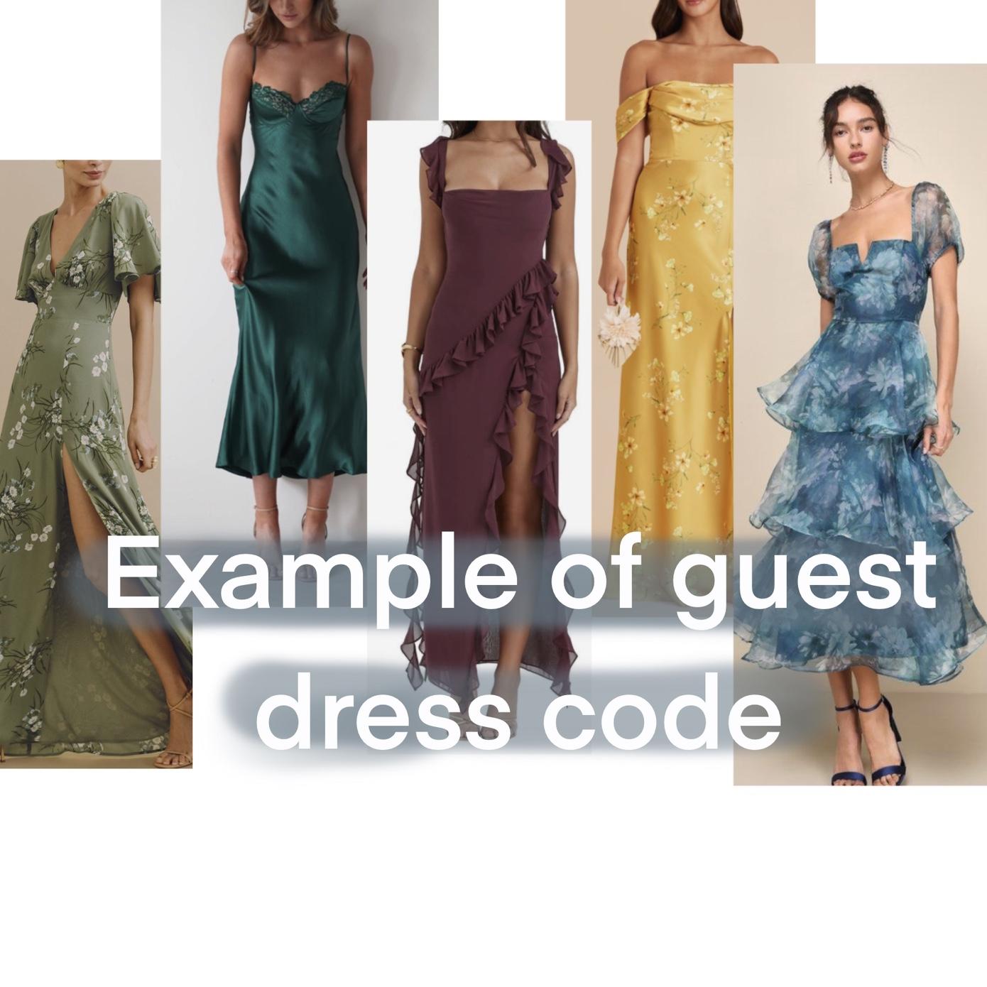 The dress code is elevated garden party! Think of anything formal you’d wear to a horse race or a nice dinner date. The colors will be centered around different shades of green & dark spring colors.