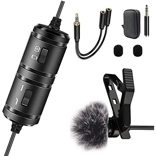 Lavalier lapel Microphone, Noise Reduction, for iPhone Android camera PC Camcorder GoPro, 3.5mm Clip-on Omnidirectional Lav Mic, for asmr podcasts YouTube Vlog video recording, No Battery Required