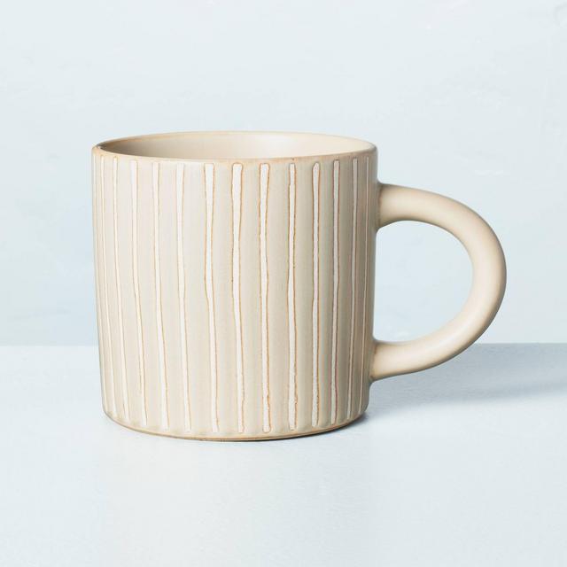 13.5oz Stoneware Ticking Stripes Mug Taupe - Hearth & Hand™ with Magnolia