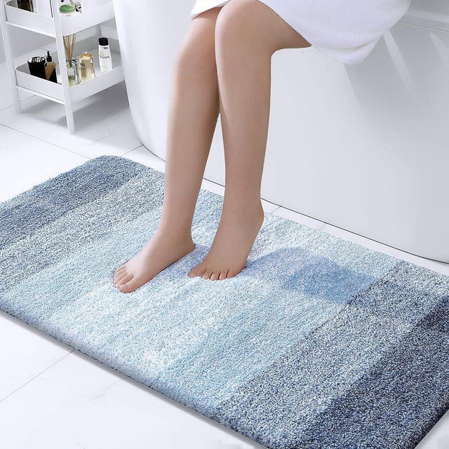 OLANLY Luxury Bathroom Rug Mat 47x32, Extra Soft and Absorbent Microfiber Bath Rugs, Non-Slip Plush Shaggy Bath Carpet, Machine Wash Dry, Bath Mats for Bathroom Floor, Tub and Shower, Blue