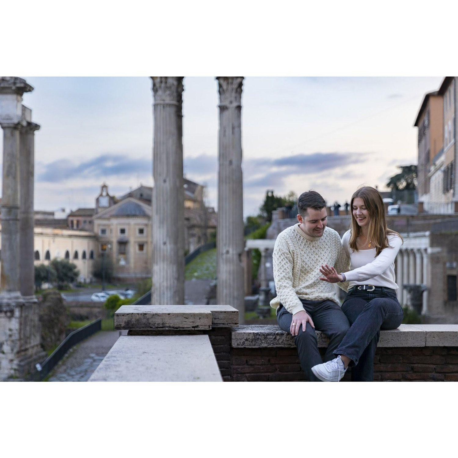 Pat proposed in the Roman Forum at sunset and although I suspected it was happening I had never expected that this would be the night.