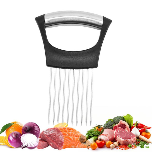 Onion Holder for Slicing, Stainless Steel Onion Slicing Rack, 2024 Upgraded Onion Slicer, Lemon Slicer Vegetable Cutter, Home Kitchen Tools, Slicing Onion, Fruit, Lemon Slicing Aids (Square-1pc)