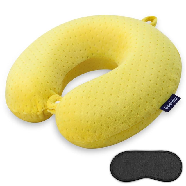 Gosider Travel Pillow Memory Foam Neck Pillow for Airplanes Neck Pillow for Traveling, Car, Home, Flight Portable Pillow for Sleeping Provide Head Neck Support Rest Yellow