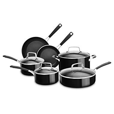 KitchenAid KC2AS10OB 10 Piece Aluminum Nonstick Set, Onyx Black, Large