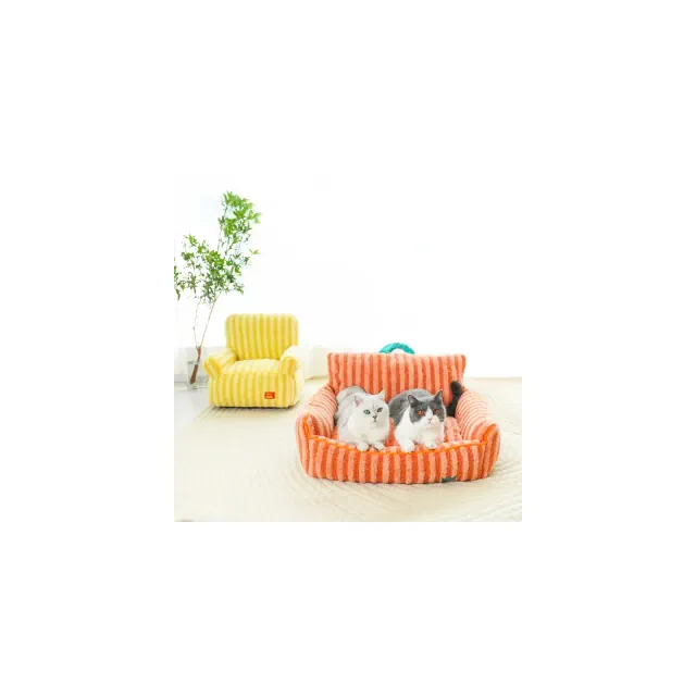 zeze Striped Furniture Style Sofa Pet Bed – Colorful Plush Couch for Cats & Small Dogs, Soft, Washable, Space-Saving Design – Yellow Small