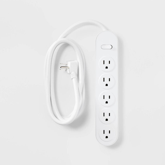6' 5-Outlet Power Strip Extension Cord White - heyday™: Indoor Flat Plug, 6ft, 15A, 14 AWG, Multiple Outlets