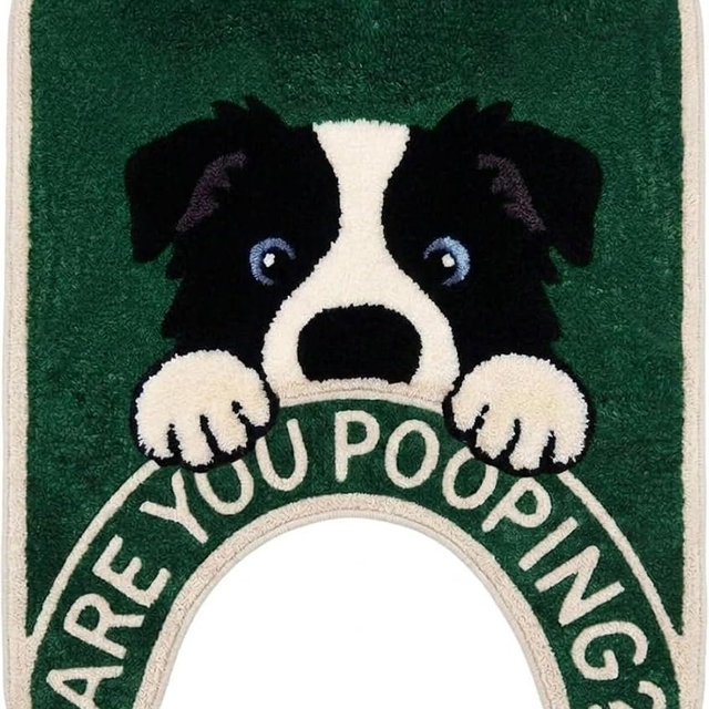Border Collie U-Shaped Toilet Rug 24''x20'' Non Slip Bathroom Mat | Funny "Are You Pooping?" Design, Cute Dog Lover Gift, Restroom Decor, Absorbent Microfiber Machine Washable Carpet