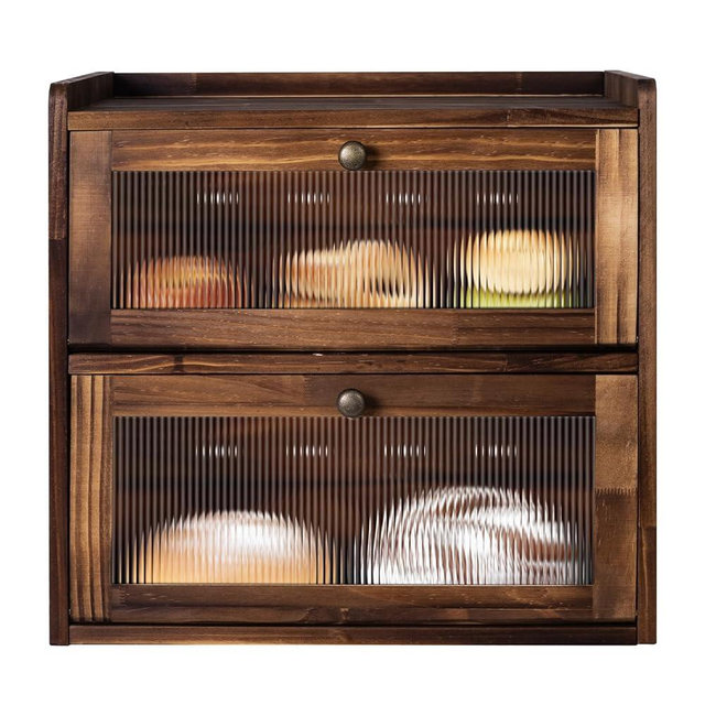 Homcookit Bread Box for Kitchen Countertop, Wooden Bread Storage Container Bin, 2 Layer Breadbox Holder, Large Capacity Bread Keeper, Vintage Farmhouse Food Organizer, Acrylic Window (Brown)