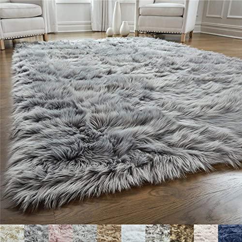 Gorilla Grip Original Premium Faux Fur Area Rug, Soft Living Room Area Rug, 5x7, Bedroom Floor Rugs, Softest Feeling Carpet, Best Touch, Luxury Modern Room Decor, Rectangle, Grey