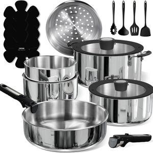 CAROTE 18pcs Stainless Steel Cookware Set with Detachable Handle, Nonstick Pots and Pans Set, Induction Kitchen Cookware Sets with Removable Handle, RV Cookware Set, Oven Safe, Camping Cookware, Black