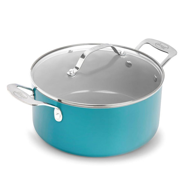 Gotham Steel Aqua Blue Nonstick 5 Quart Pot, Multipurpose Nonstick Stock Pot, Pasta Pot, Oven Safe Cooking Pot with Glass Lid, Pot for Stew, Sauce & Reheat Food, Dishwasher Safe, PFOA Free