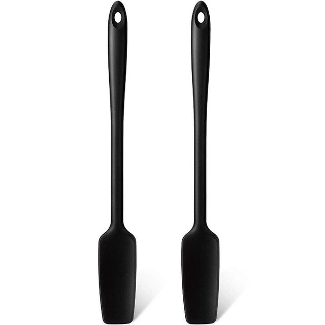 Long Handle Silicone Jar Spatula Kitchen Scraper Spatula Non-Stick Rubber Scraper Silicone Scraper for Jars, Smoothies, Blenders Cooking Baking Stirring Mixing (Black,2 Pieces)