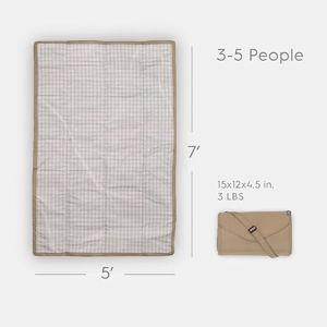 Little Unicorn 5'x7' Outdoor Family Picnic & Beach Blanket | Durable & Water-Resistant Fabric | Compact Fold & Easily Wipes Clean | Zipper Pocket (Beige Buffalo Check)