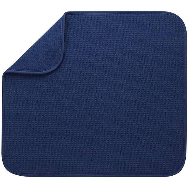 S&T INC. Absorbent, Reversible Microfiber Dish Drying Mat for Kitchen, 16 Inch x 18 Inch, Navy