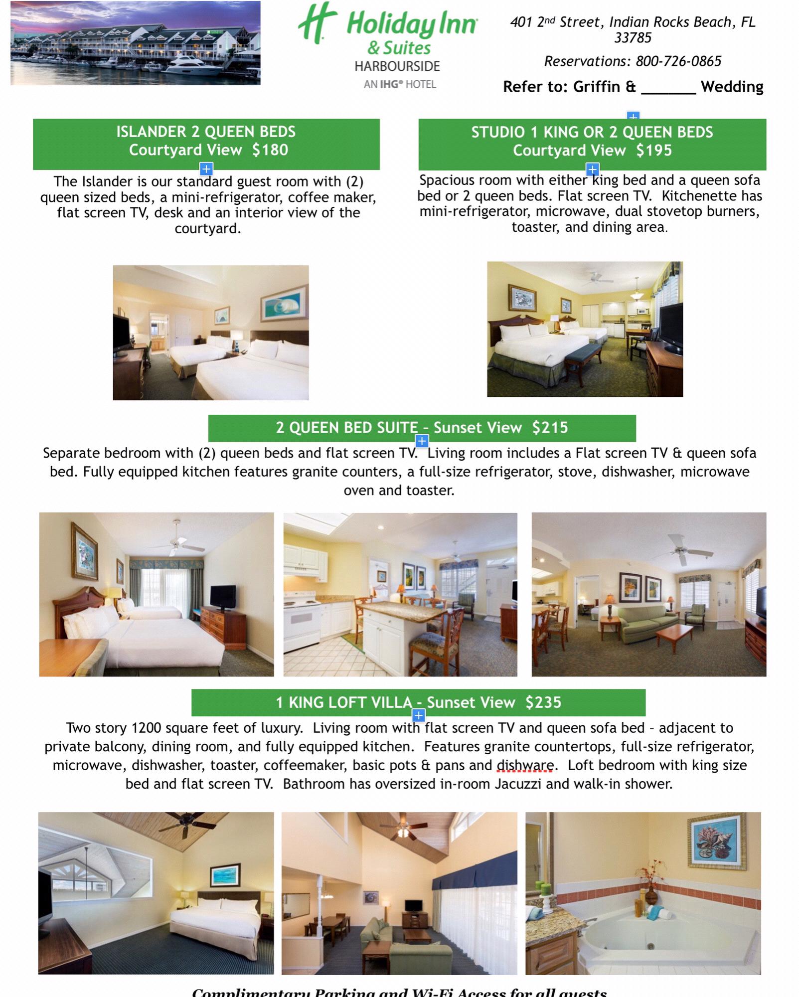 Room Rates. Try to make reservations before 05/15/19.