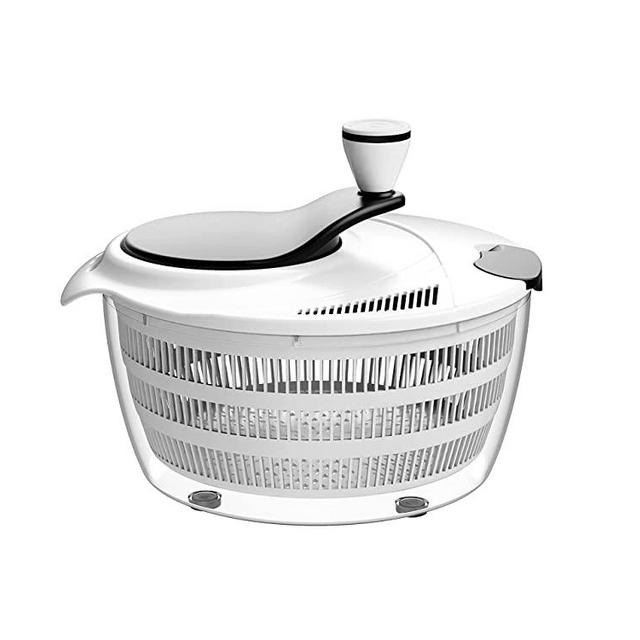 Smile mom Salad Spinner Large 4.2 Quart Lettuce Spinner Vegetable Washer with Bowl Rotary Handle，Smart Lock Lid，Compact Storage and Easy Draining BPA FREE （White）