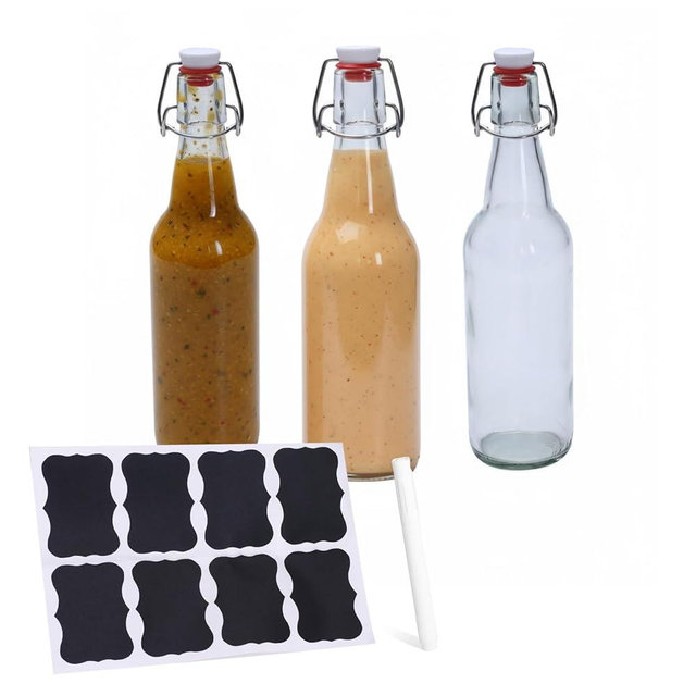 Duimbok Salad Dressing Container Glass,3Pack Leakproof Salad Jar with Lid and Tags, Homemade Dressing Shaker Bottle for Meal Prep, Portable Glass Shaker Bottle for Lunch or Travel, 17 Ounce Capacity