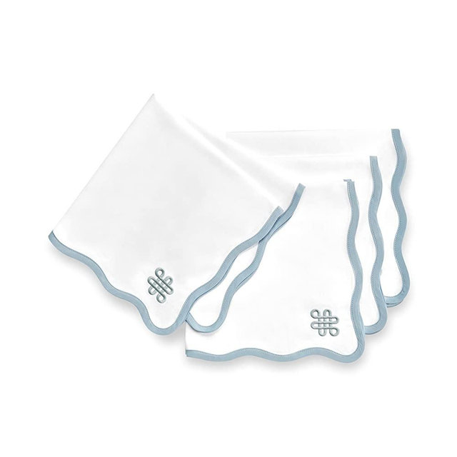 Hofdeco Premium Coastal Cotton Cloth Napkins Set of 4, 20”x20” Washable Dinner Napkins for Beach House Decor, Baby Blue Embroidered Endless Knot