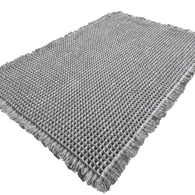 SHIMOH Waffle Bath Mat, Super Absorbent Non-Slip Bath Mats for Bathroom Floor, Machine Washable Bathroom Rugs with Tassels, Rubber Backed Bathroom Mats, Ultra Soft. (Light Gray, 24" X 36")