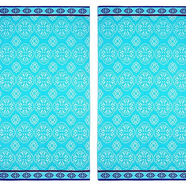 COTTON CRAFT Summer Trellis Oversized Beach Towel - 2 Pack - 39x68 - Pure Cotton - Double Woven Jacquard Thick Plush Super Soft Luxurious Velour Pile - Pool Picnic Bath - 450 GSM - Pool Blue