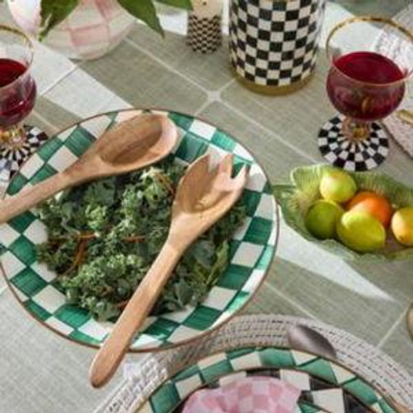MACKENZIE-CHILDS Enamel Serving Bowl, Enamel Serveware Bowl, 12 Inches, Green-and-White Emerald Check