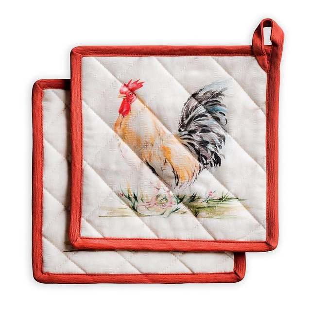 Maison d' Hermine Pot Holders 100% Cotton Heat Resistant Potholders 8" x 8" Hot Pads with Loop BBQ Cooking Baking Gifts for Mothers Day Handling Hot Pans Spring/Summer (Pack of 2, Campagne)