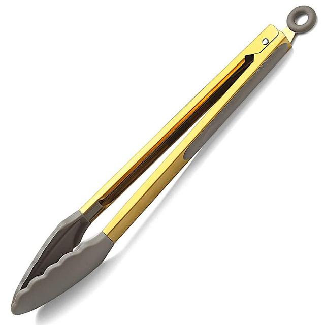 Gold Cooking Tongs, Berglander Heavy Duty Food Tongs For Cooking With Silicone Tips And Titanium Gold Plating Handle, Kitchen Tongs, Grill Tongs, Dishwasher Safe, Easy to Clean